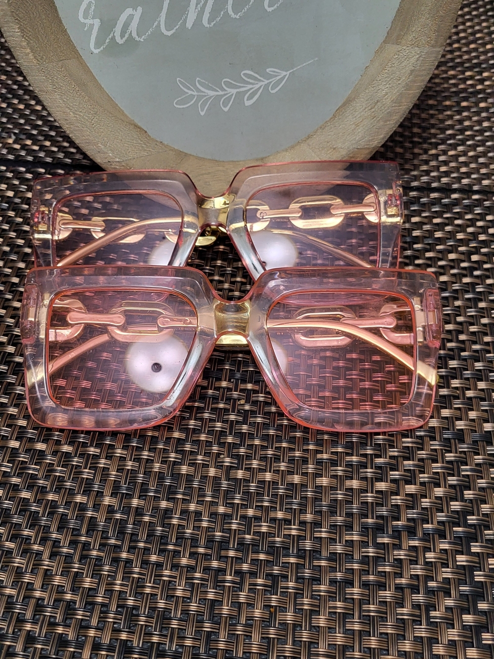 Stylish Square Pink Sunglasses for Women - Gold Accents
